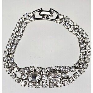 Vintage Weiss Rhinestone Bracelet Silver Tone Crystal Statement 6.50 Inch